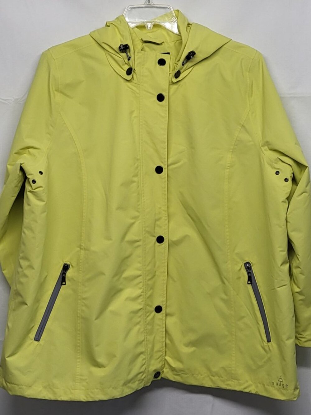 Nuage Womens Rain Jacket 1X  Full Zip Snap Detachable Hood Lined Pockets